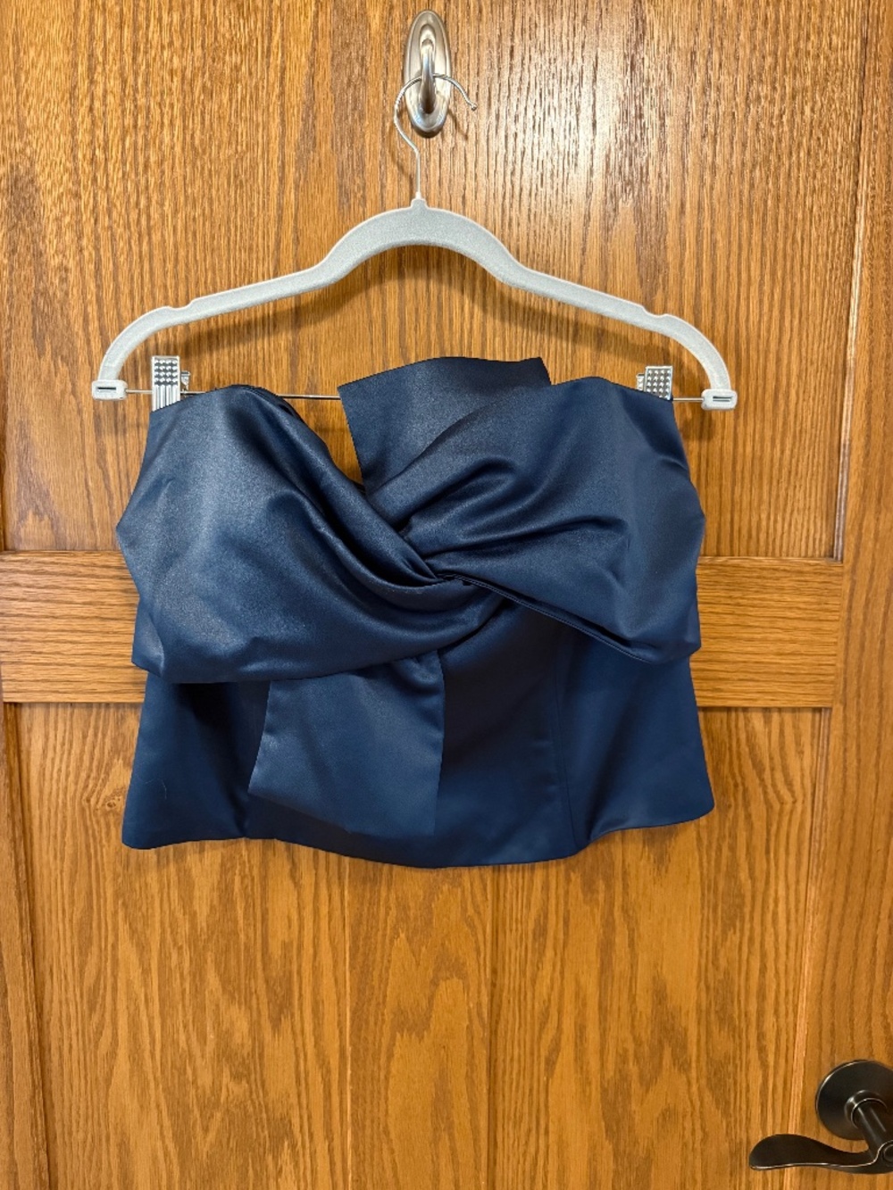 NWT Anthropologie Porridge Navy Satin Oversized Bow Top XL